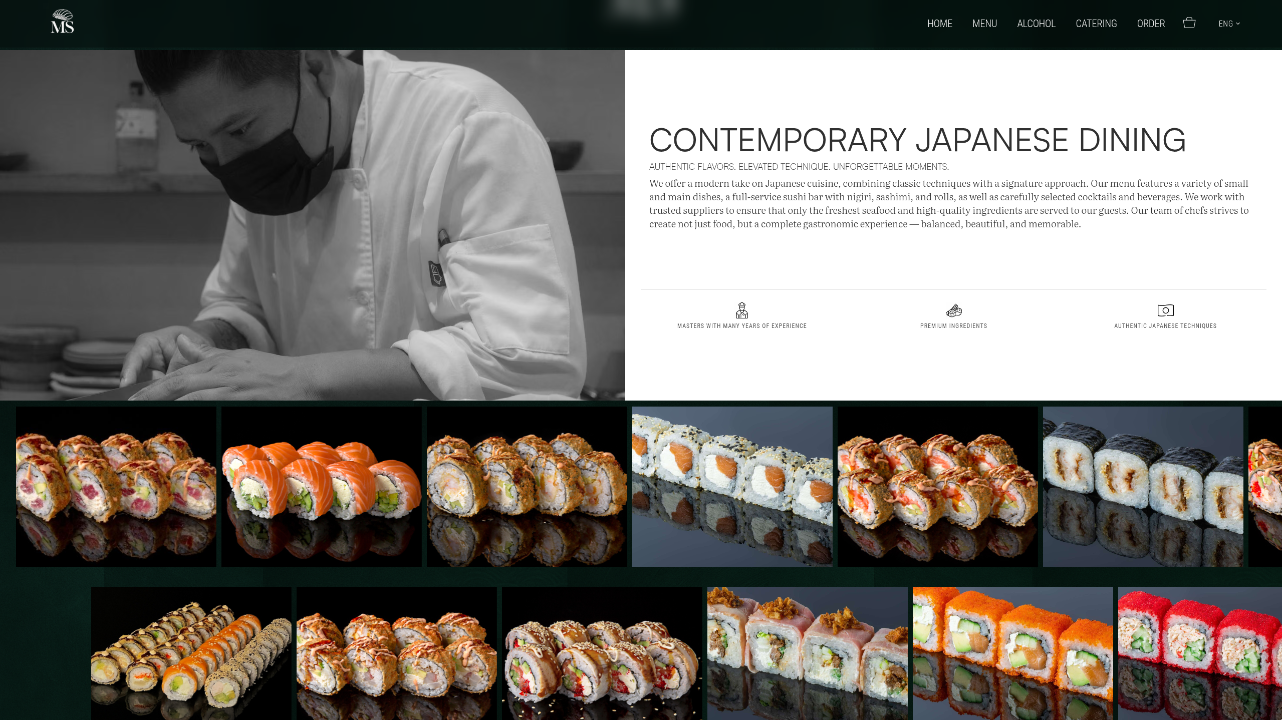 Maitsev Sushi home page with the background video