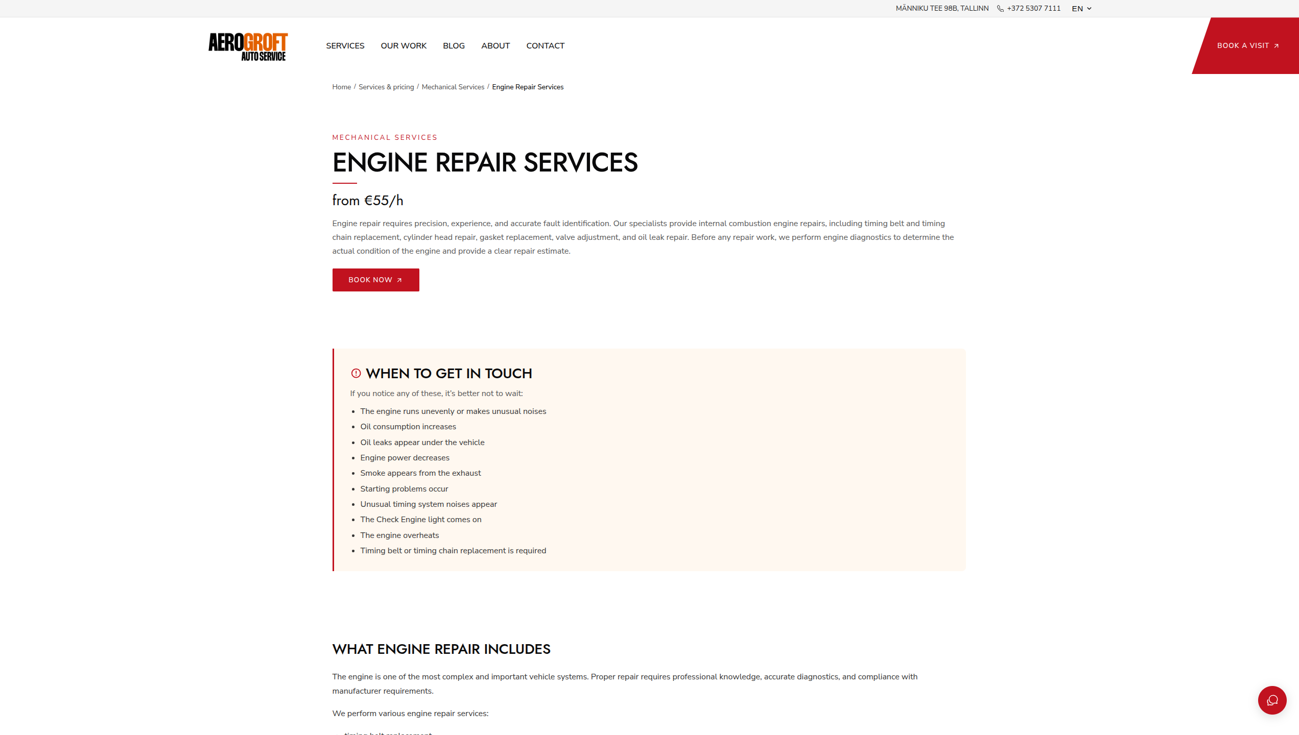 A detailed service page with its own FAQ